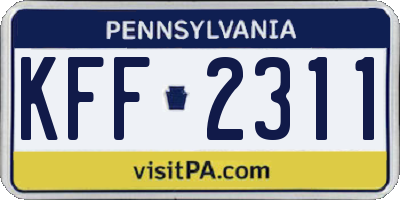 PA license plate KFF2311