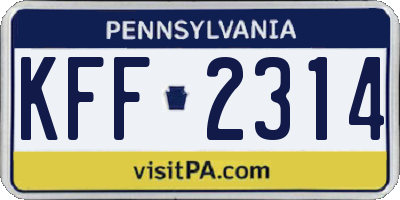 PA license plate KFF2314