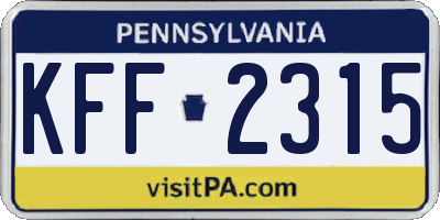 PA license plate KFF2315