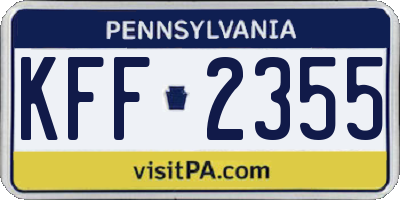 PA license plate KFF2355