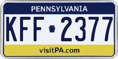 PA license plate KFF2377