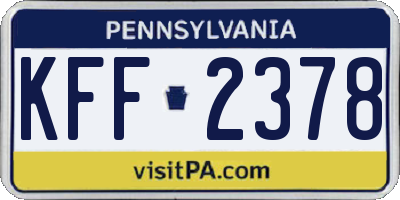 PA license plate KFF2378