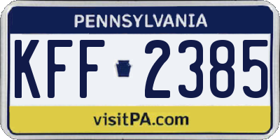 PA license plate KFF2385