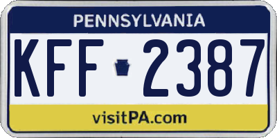 PA license plate KFF2387