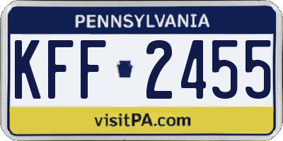 PA license plate KFF2455