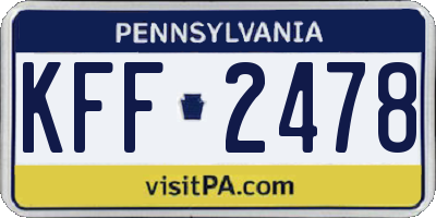 PA license plate KFF2478
