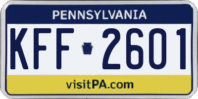 PA license plate KFF2601