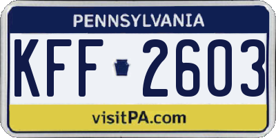 PA license plate KFF2603