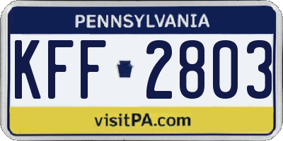 PA license plate KFF2803