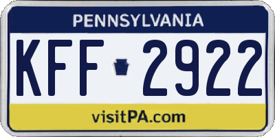 PA license plate KFF2922