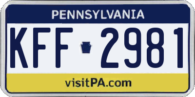 PA license plate KFF2981