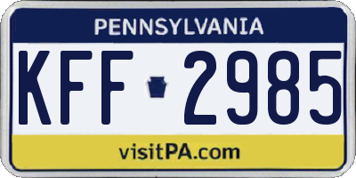 PA license plate KFF2985