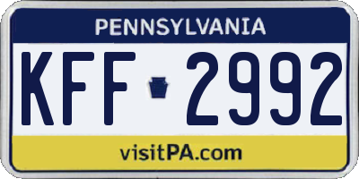 PA license plate KFF2992