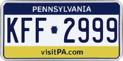 PA license plate KFF2999