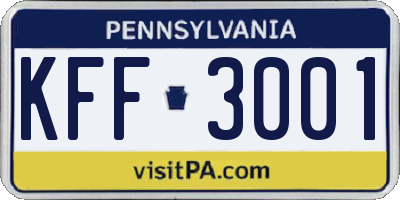 PA license plate KFF3001