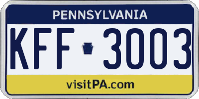 PA license plate KFF3003