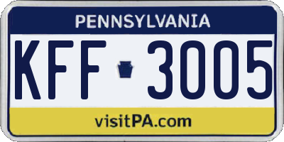 PA license plate KFF3005