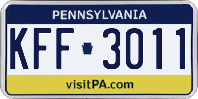 PA license plate KFF3011