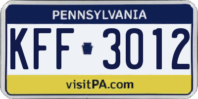PA license plate KFF3012