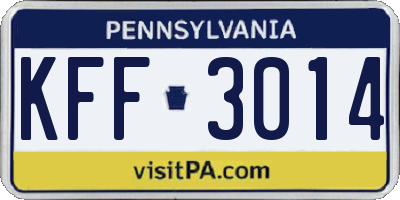 PA license plate KFF3014