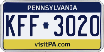 PA license plate KFF3020