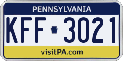 PA license plate KFF3021