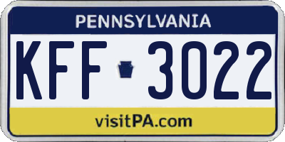 PA license plate KFF3022