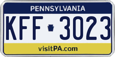 PA license plate KFF3023