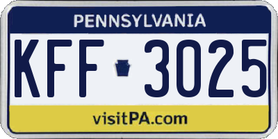 PA license plate KFF3025
