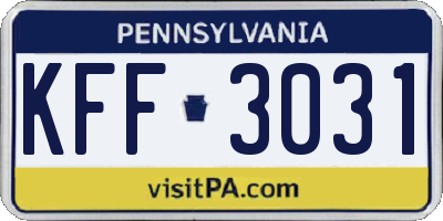 PA license plate KFF3031