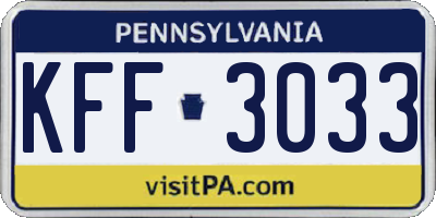 PA license plate KFF3033