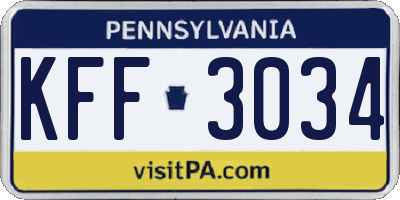 PA license plate KFF3034