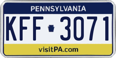 PA license plate KFF3071