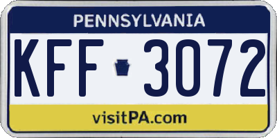 PA license plate KFF3072