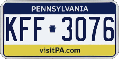 PA license plate KFF3076