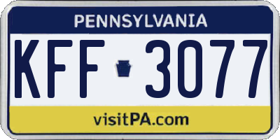 PA license plate KFF3077