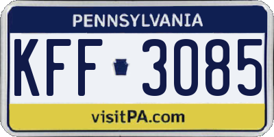 PA license plate KFF3085