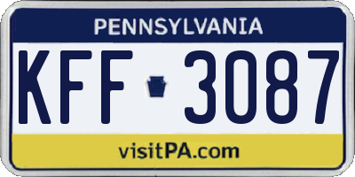 PA license plate KFF3087