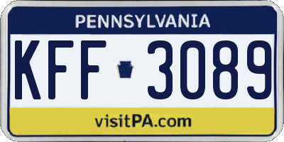 PA license plate KFF3089