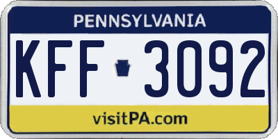 PA license plate KFF3092