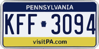 PA license plate KFF3094