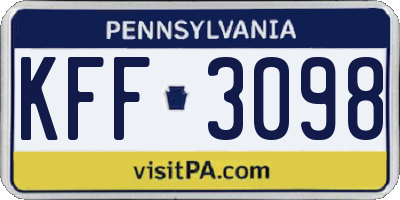 PA license plate KFF3098
