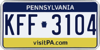 PA license plate KFF3104