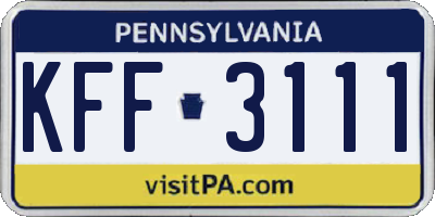 PA license plate KFF3111