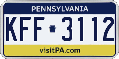 PA license plate KFF3112