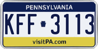 PA license plate KFF3113
