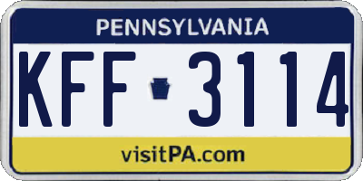 PA license plate KFF3114