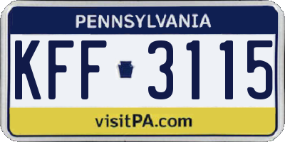 PA license plate KFF3115