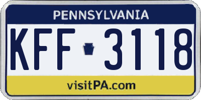 PA license plate KFF3118