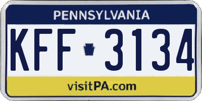 PA license plate KFF3134